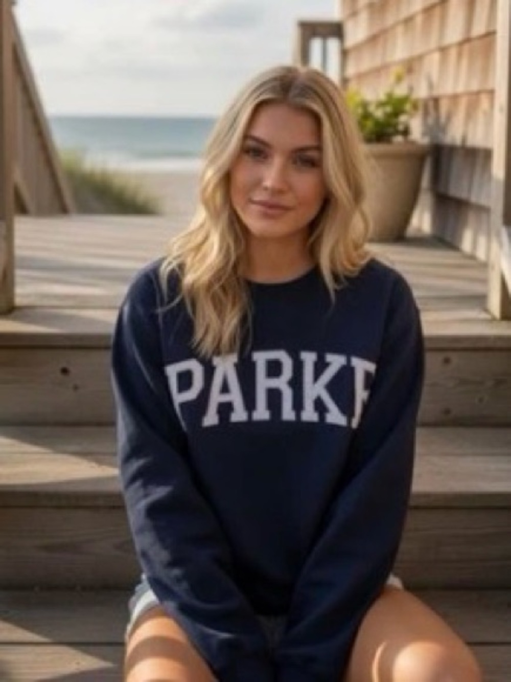 Parke Navy Sweatshirt with White Lettering - Women's Pullover